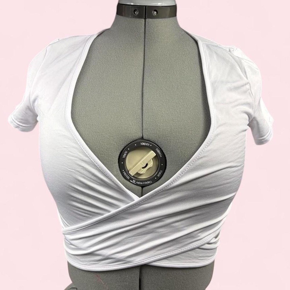 White Open Back Crop Top Tie Detail Short Sleeve Wrap Shirt Womens Medium